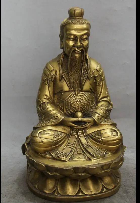 

6710678++12" Chinese Taoism Brass Seat Lord Lao Zi Jun priest God immortal Taoist Statue