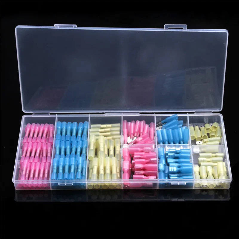 

YT 200PCS/Set Heat Shrink Butt 3 Sizes Crimp Terminals Insulated Electrical Wire Cable Connectors For 22-10 AWG Red Blue Yellow