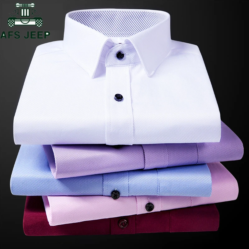2019 New Men's Twill Stripes Shirt Long Sleeve Brand soft Casual Slim fit Dress Shirts Men White Wedding Shirt Chemise Homme