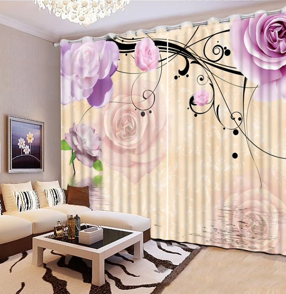 

Photo Customize size purple flower roses vintage window curtains home bedroom decoration