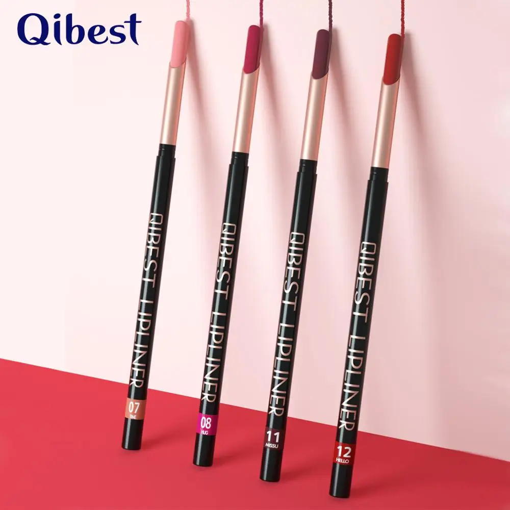 12 шт./компл. Qibest карандаш для губ легко носить сексуальный красный коричневый фиолетовый цвет водонепроницаемый долговечный матовый контур губ ручка QB042
