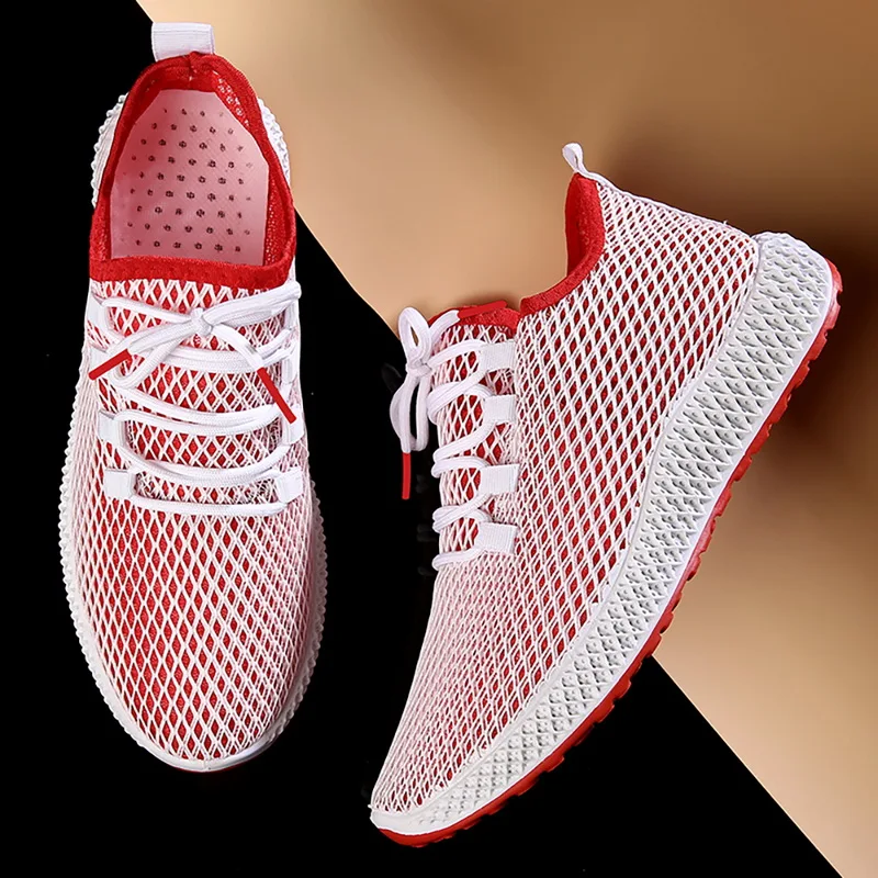 SHUJIN/Мужская дышащая Спортивная обувь; мужские вулканизированные сетчатые кроссовки без шнуровки на плоской подошве для ходьбы и бега; повседневная обувь на шнуровке; размеры 39-44