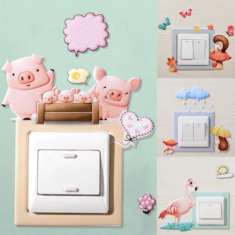 

Switch Sticker Animal Flamingo Cover Cartoon Room Decor 3D Wall Silicone On-off Switch Luminous Light Switch Outlet Wall Sticker