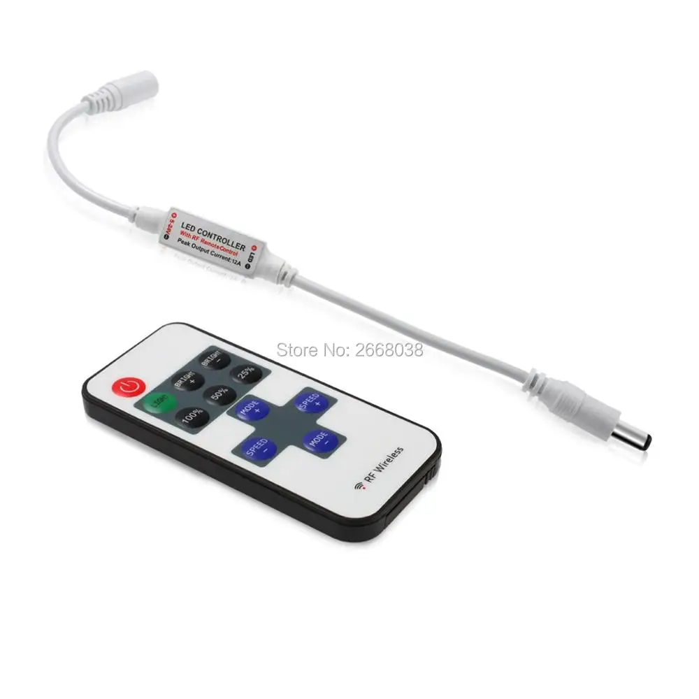 Mini Remote Controller for Single Color LED Strip Lights, RF Dimmer for 12 V DC LED Light