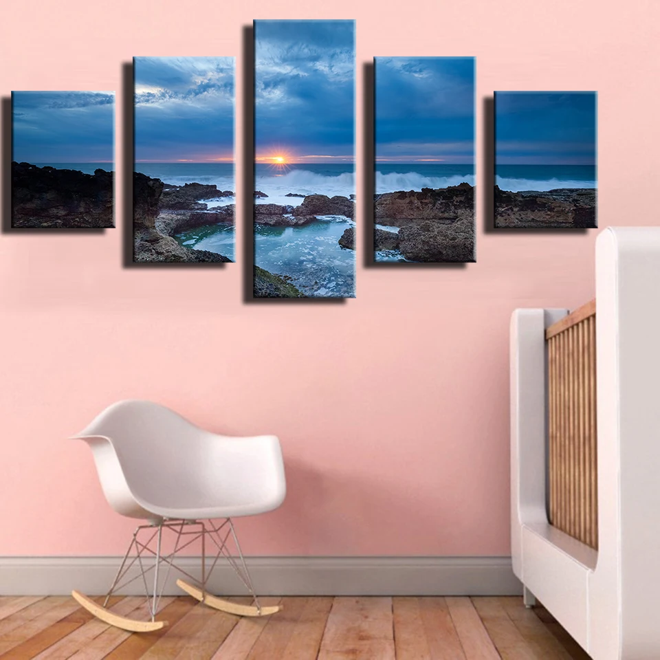 

Modular Pictures Home Decor Canvas Painting Frames 5 Panel Sunset Seascape Top-Rated Wall Pictures For Living Room Painting4