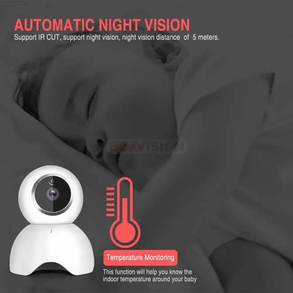 HD 720P Wireless Baby Monitor PTZ 360 Degree 5 Inch LCD Zoomable Baby Camera Night Vision Babysitte