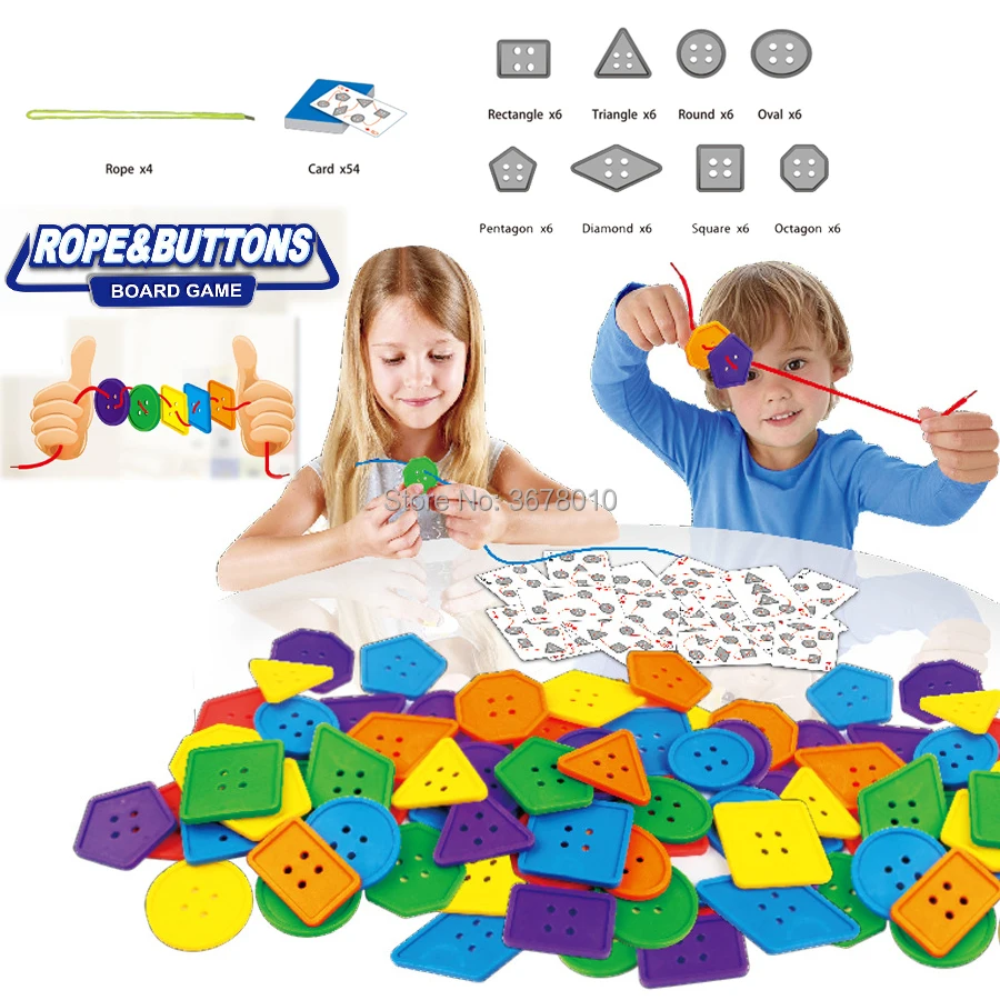 Rope & Buttons Geometric Shape Threading Buttons Puzzles Logic Game ...