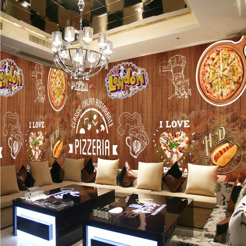 Us 1625 38 Di Scontocarta Da Parati 3d Dipinto A Mano Occidentale Ristorante In Legno Pizza Sfondo Decorazione Della Parete Carta Da Parati