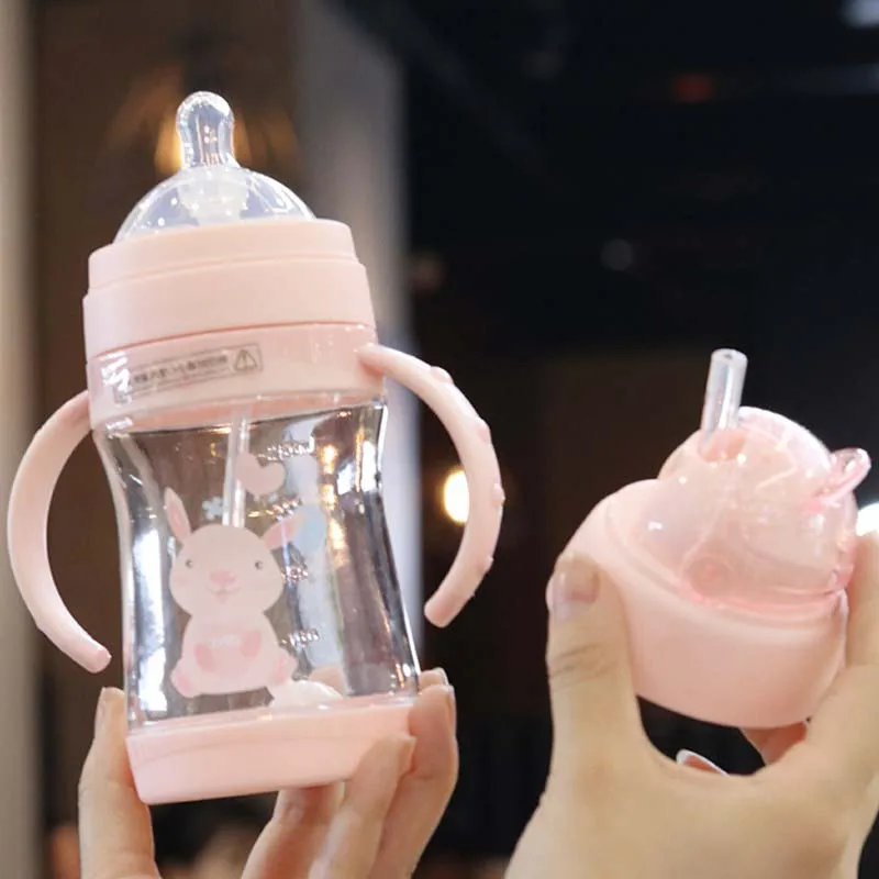 

Baby Sippy Cups with Nipple Infant Learning Drinking Water Bottles Feeding Cup With Handles Straw Cup 350ml
