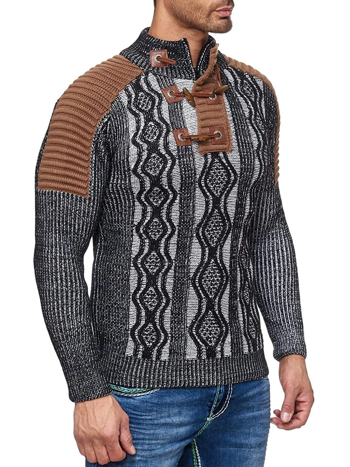 Мужской свитер вязаный шаль свитер с высоким воротом Пуловер Зимний хип хоп Уличная Высокое качество длинный рукав мужские свитера