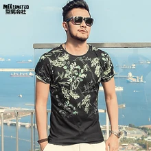 Новинка, мужская летняя тонкая хлопковая футболка с коротким рукавом и цветочным принтом, мужская повседневная футболка в Европейском стиле, быстросохнущая футболка T371