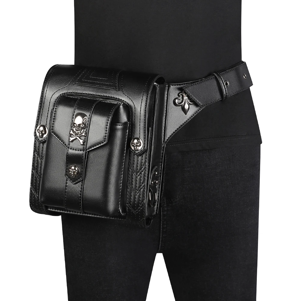 Готическая сумка в стиле стимпанк с черепом, женская кожаная сумка-мессенджер с заклепками на талии, модная Ретро-рок мотоциклетная сумка на ногу для мужчин