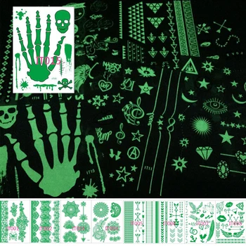 

2018 new 1 pc Glow in the Dark Luminous Flash Tattoo Sticker skeleton gold metal Waterproof Tattoo fluorescent noctilucent night