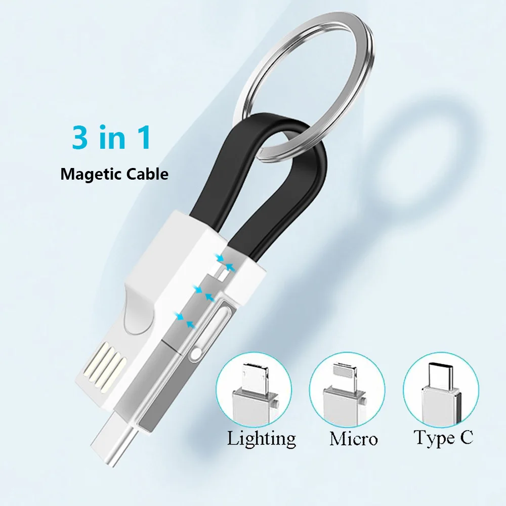 Многофункциональный 3 в 1 USB кабель для iPhone/Type C/Micro зарядки брелок портативное