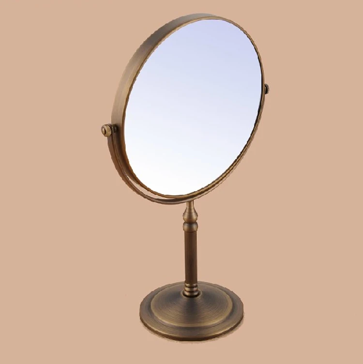 Antique Brushed Brass Desktop Double Side 8 Inch Mirror Shave Makeup 3x Magnifying Mirror