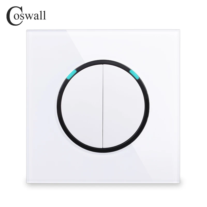 Стеклянная панель Coswall 2 Gang 2 Way случайный щелчок вкл/выкл пропуск через настенный выключатель света переключается со светодиодным индикатором серии R11|switch with led|push button wallcrystal glass panel switch | АлиЭкспресс