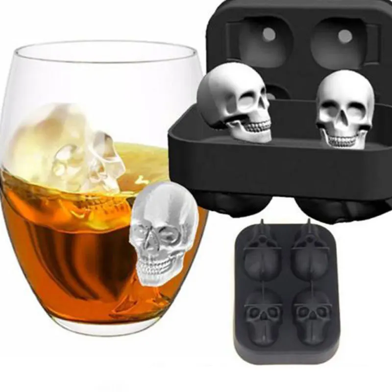 Halloween Party Silicone 3D Ice Ball Cube Tray Skull Shape Mold Chocolate Cake Baking Tools Black Halloween Party Silicone 3D Ice Ball Cube Tray Skull Shape Mold Chocolate Cake Baking Tools Black