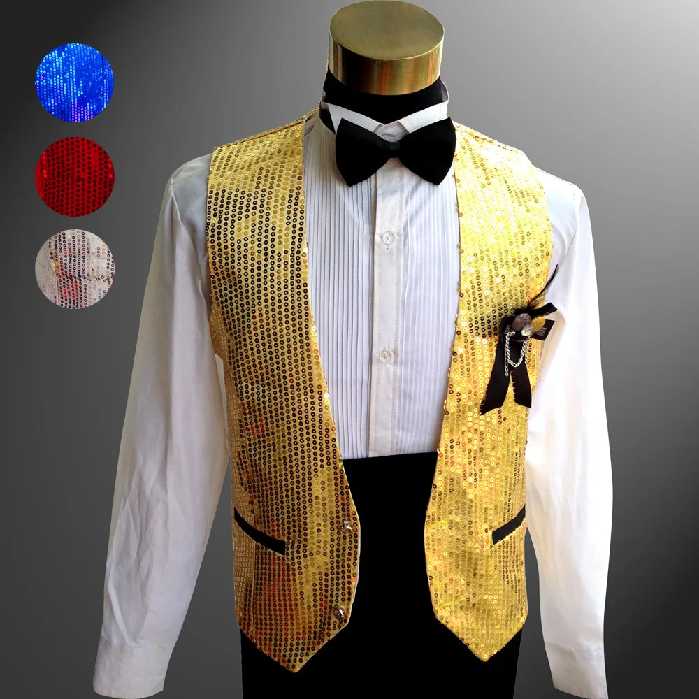 

Hot 2021 New Suit Men's Clothing Performance Wear Vest Adult Paillette Stage Costumes Nightclub personality Sequined Vests