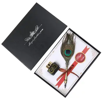 

None Quill Feather Pen Set Antique Calligraphy Writing Quill Pen peacock hair stainless steel nib pen holder