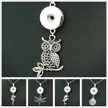 

Fashion Beauty Owl dragonfly music not animals snap pendant necklace chain 60cm fit 18MM snap buttons Fashion jewelry