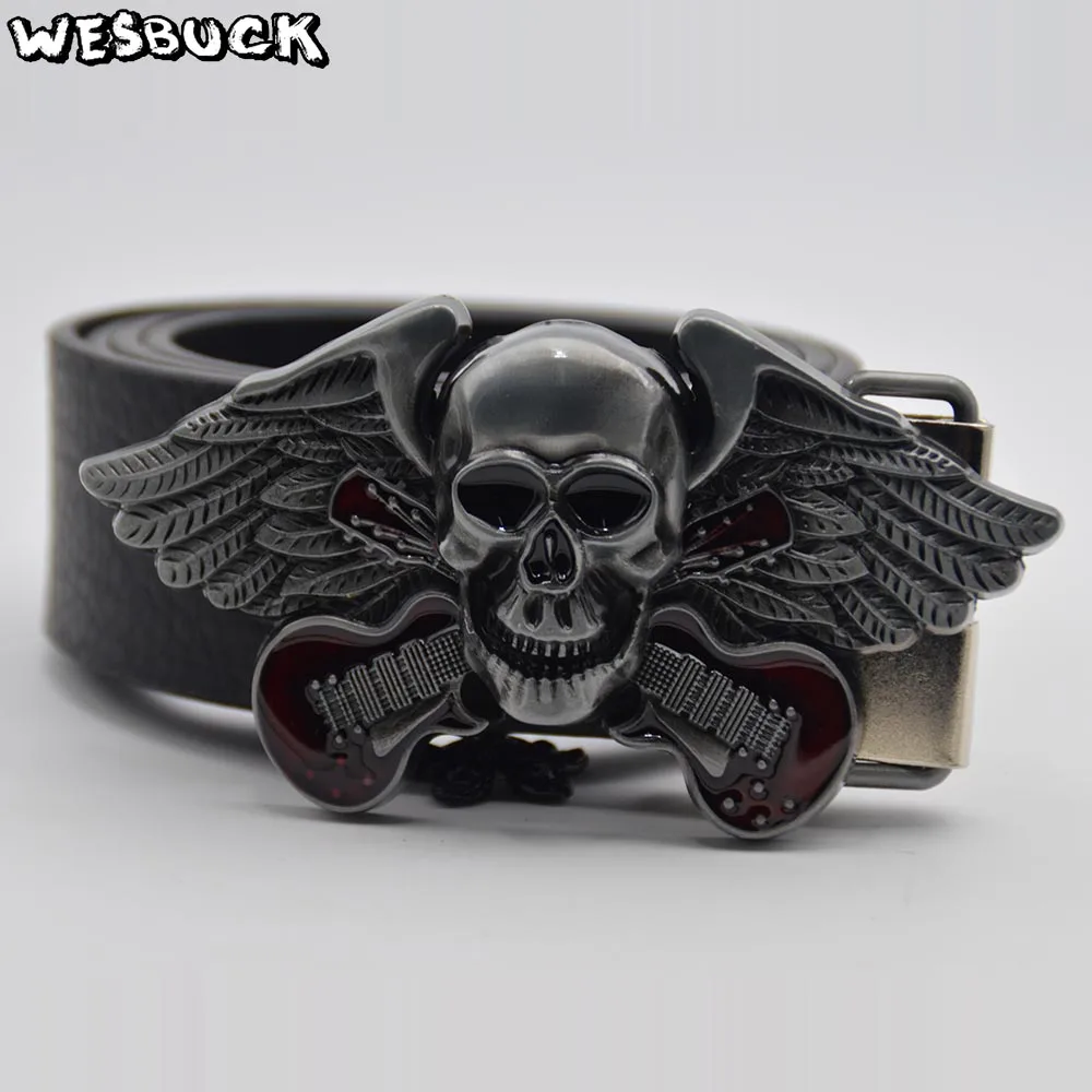 

5 PCS MOQ WesBuck Brand Belt Buckls Western Silver Color 3D Music Belt Buckle With Skull Metal Cowboy Buckle Fit 4cm Wideth Belt