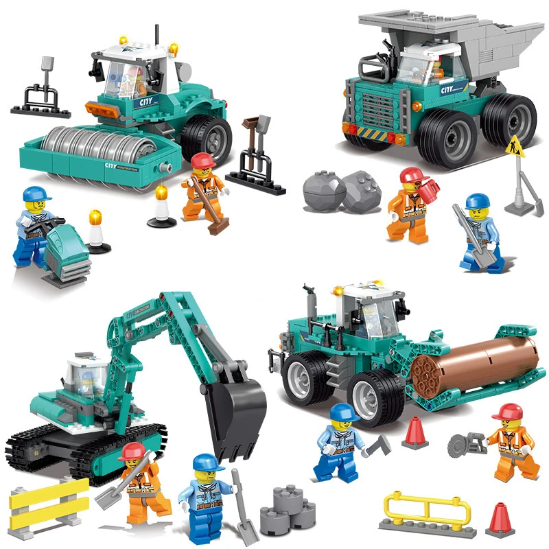 2018 Engineering Excavator Vehicles Model Building Blocks Compatible Legoed city Construction Enlighten Bricks Childrens Toy