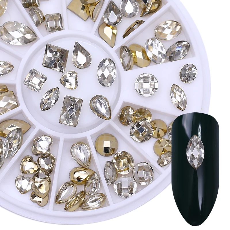1 коробка золотой прозрачный гвоздь горный хрусталь двухсторонняя маркиза Сердце ожерелье с каплевидными кристаллами 3D дизайн ногтей УФ гель DIY Украшение в колесе - Цвет: Pattern 1