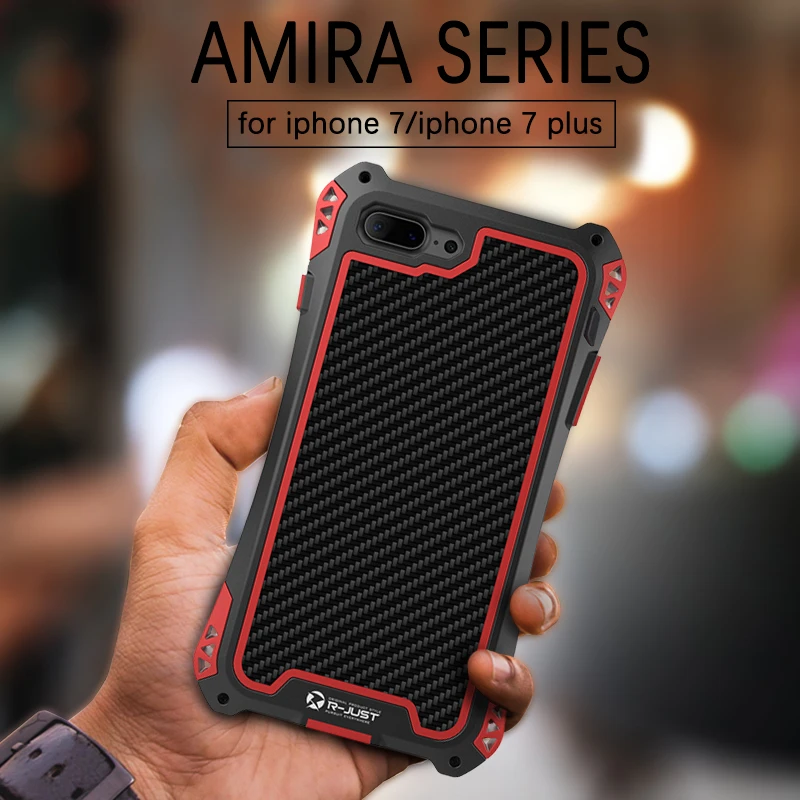 Newest AMIRA Case for iPhone 7 4.7 Waterproof Shockproof Carbon Fiber+Metal+Gorilla Glass Anti-impact Armor With Tempered R-just |