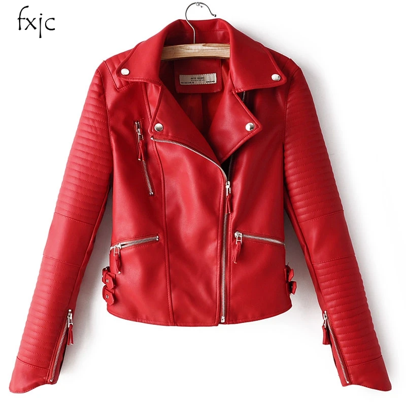

Autumn and winter women's PU long-sleeved lapel candy color jacket wooden ear cuffs wild temperament jacket 2019 women's jacket