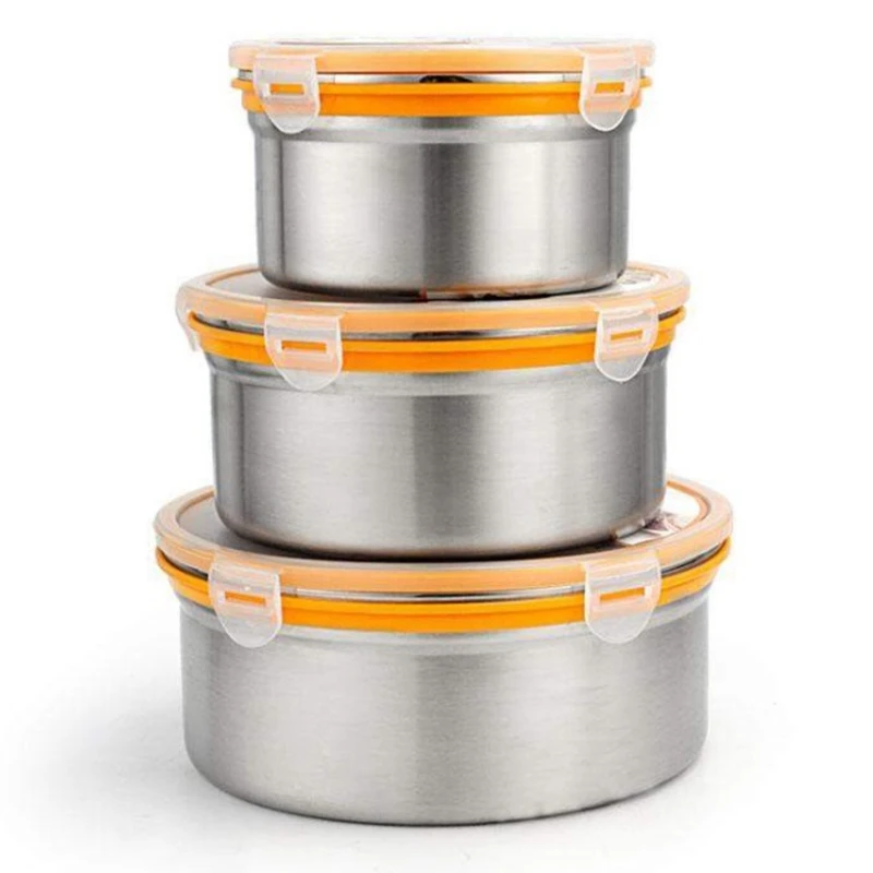 

3 Pieces Of Food Grade Stainless Steel Food Container With Sealed Lid For School Office Snack Picnic