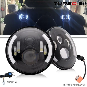 

7 inch LED Headlight with Two Sides Angel Eyes and Amber Turn Singal 7" Headlight for Jeep wrangler Lada niva 4X4 UAZ hunter