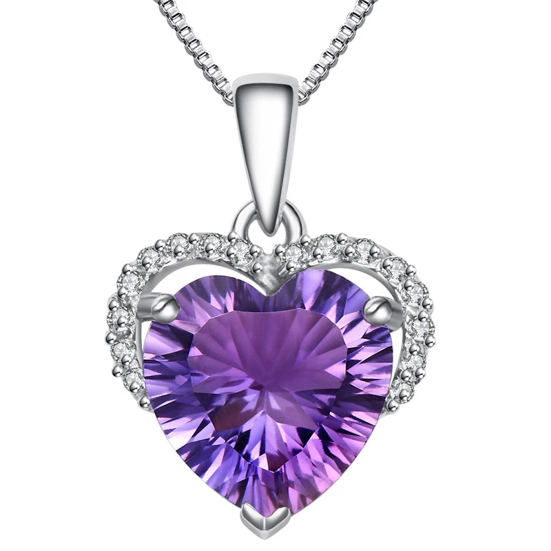 High Quality Necklace For Women 925 Sterling Silver CZ Purple Heart