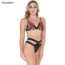 Zrmiwo, сексуальный беспроводной комплект с бюстгальтером, без мягких прозрачных бюстгальтеров и трусиков, комплект с вышивкой, милый бюстгальтер без косточек, Трусики с высокой талией