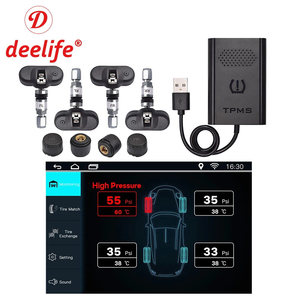 Car TMPS USB Tire Pressure Monitor System TPMS External Sensors for Android Car Navigation Display