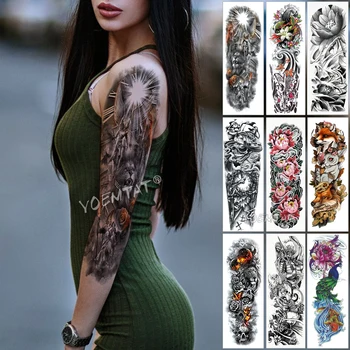 

Large Arm Sleeve Tattoo Wing Army Warrior Waterproof Temporary Tattoo Sticker Orange Soldier Men Full Skull Tatoo Women