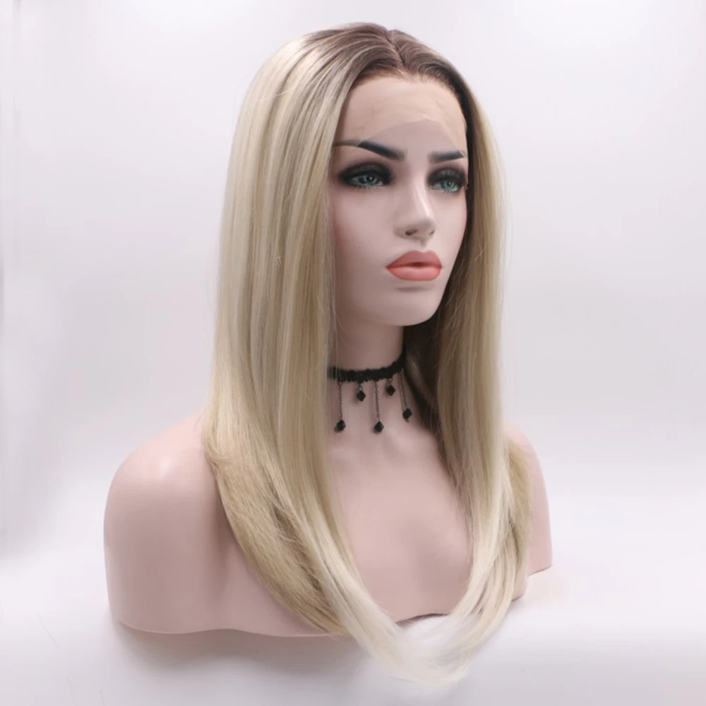 

Fantasy Beauty Dark Roots Two Tone Ombre Blonde Wig Short Bob Synthetic Lace Front Wigs Heat Resistant
