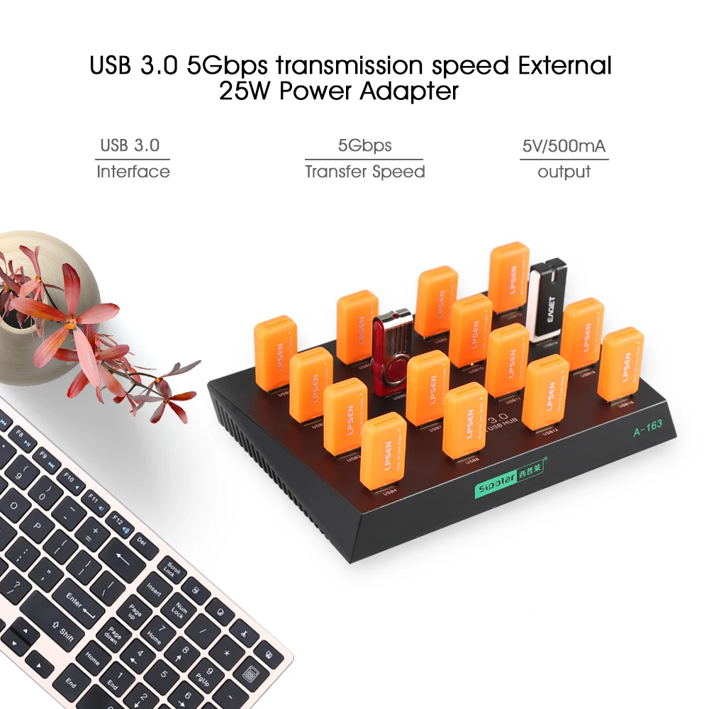 Sipolar 16 портов USB 3,0 концентратор с 5V 5A poower адаптер для USB флэш-накопитель USB Дубликатор duplo и USB копировальных аппаратов