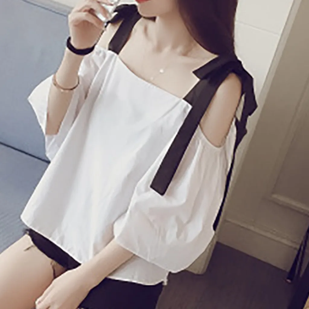 Women blouse 2019 Fashion Off Shouder Women's Shirt Short Sleeve Loose Leisure Shirt Korean