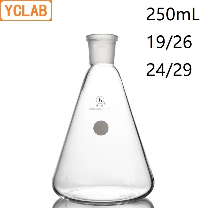 

YCLAB 250mL 19/26 & 24/29 Erlenmeyer Flask Borosilicate 3.3 Glass Standard Ground Mouth Conical Triangle Labware