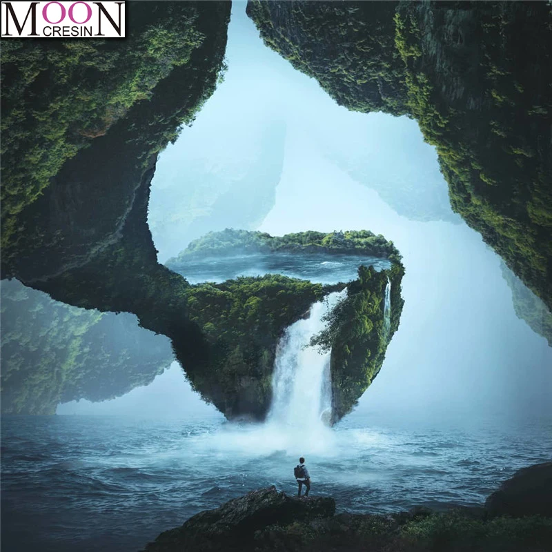 

MOONCRESIN 5D DIY Diamond Painting Cross Stitch Ocean Waterfall Embroidery Full Square Drill Rhinestone Mosaic Decor Scenery Kit