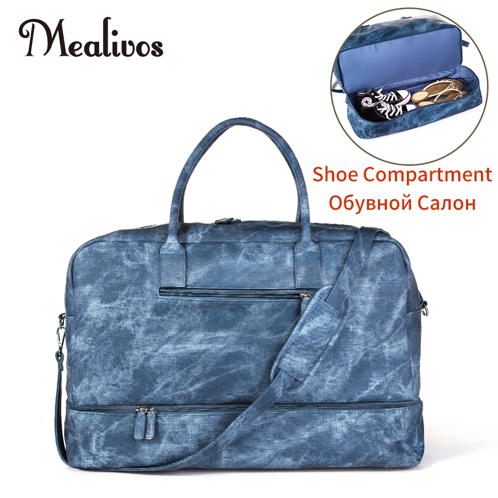 Mealivos Jean PU Fashion Women large Weekender Bag Overnight Travel bag Carry On Duffel with