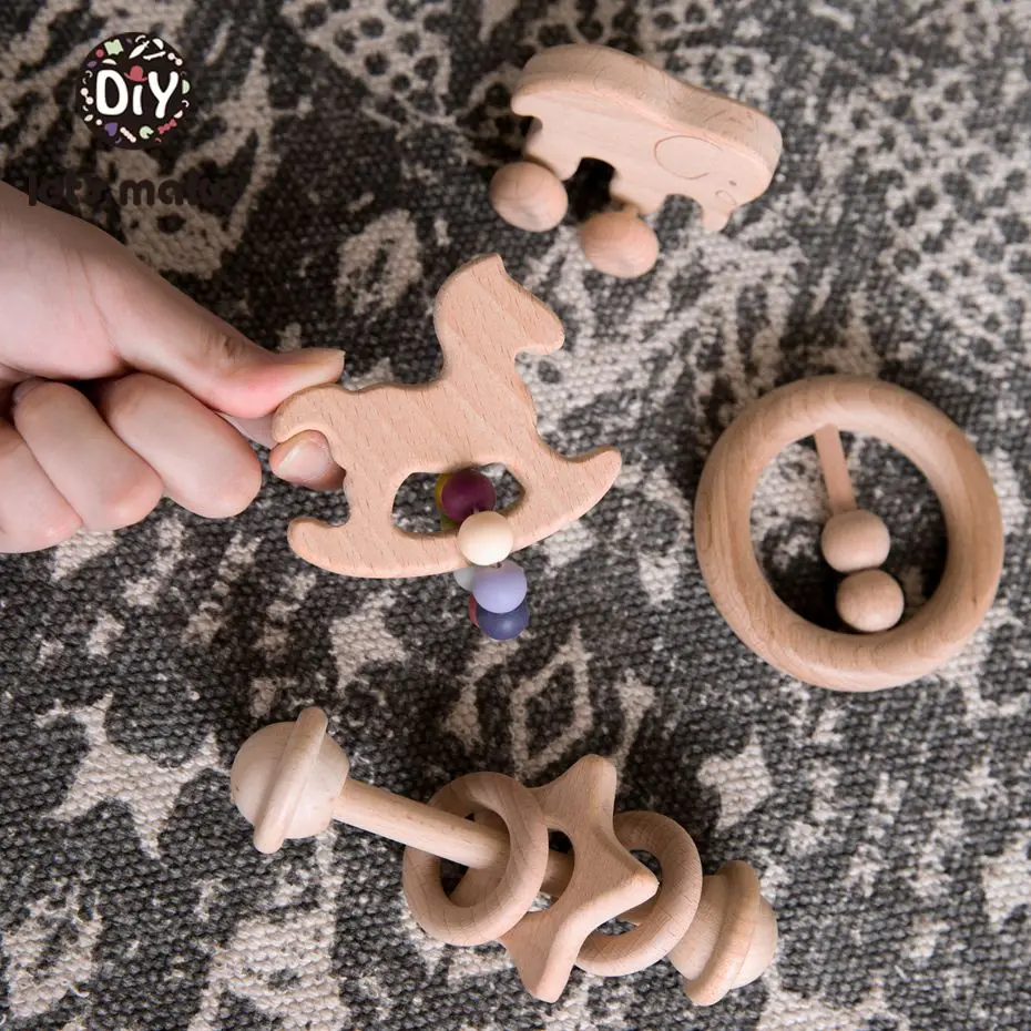 

Let's Make 1 set Baby Wooden Teether Rattles Crib Mobiles Cartoon Shaped Wooden Baby Bed Hanging Rattles Toys Baby Teether
