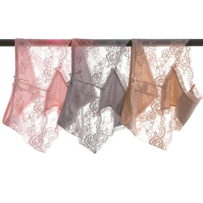 Women Underwear Big Size High Waist Sexy Lace Briefs Female Modal Intimates Breathable Comfortable Panties Black Gray Pink Color