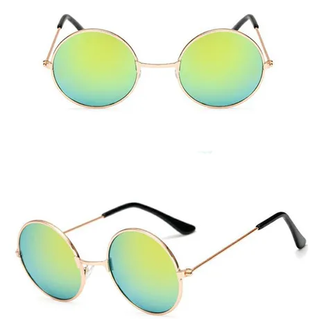 Новые мужские и женские детские солнцезащитные очки Круглые ретро модные детские очки Классические брендовые дизайнерские металлические солнцезащитные очки - Цвет линз: Gold