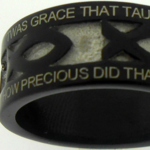 Solid Rock Jewelry 198337 Black Stainless Steel Amazing Grace Ichthus Style 396 Ring - Size 14 (1)