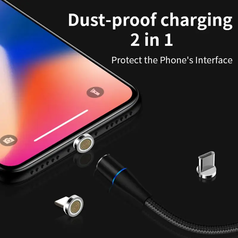 

360 Rotation Round 3A Magnetic USB To Type C + Micro USB Male QC 3.0 Fast Charge Data Cable For Samsung Huawei Xiaomi HTC Androi