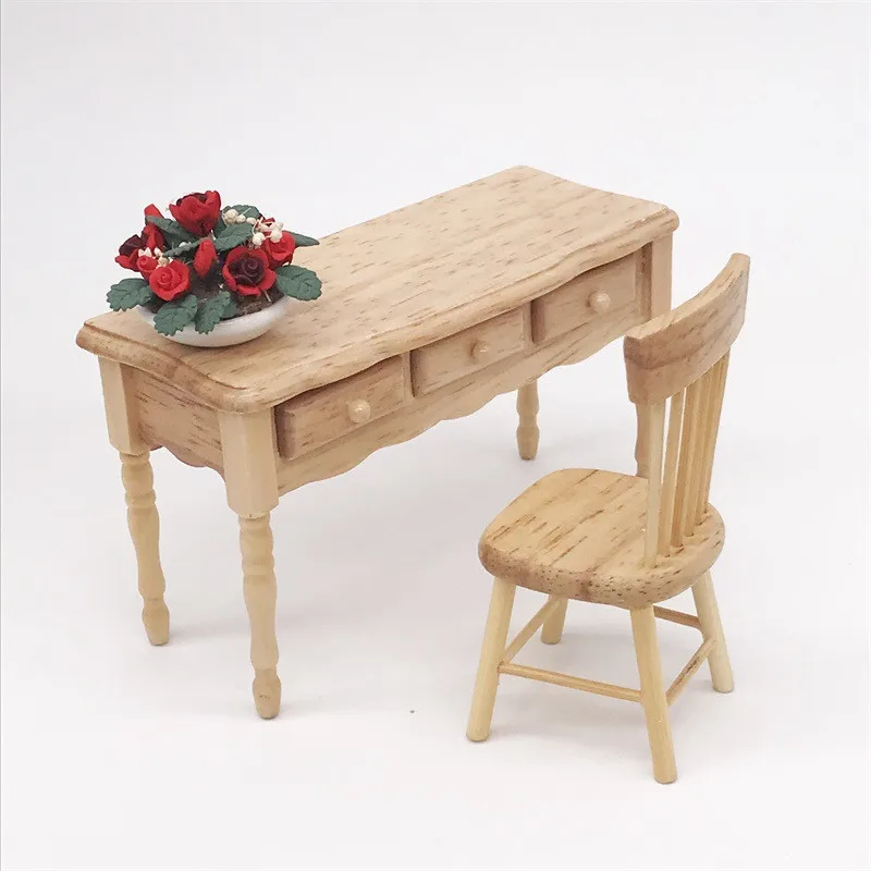 1:12 Wooden Miniature desk & chair for dolls Furniture toy bedroom decoration kids Dollhouse play toys children girls gifts 1:12 Wooden Miniature desk & chair for dolls Furniture toy bedroom decoration kids Dollhouse play toys children girls gifts