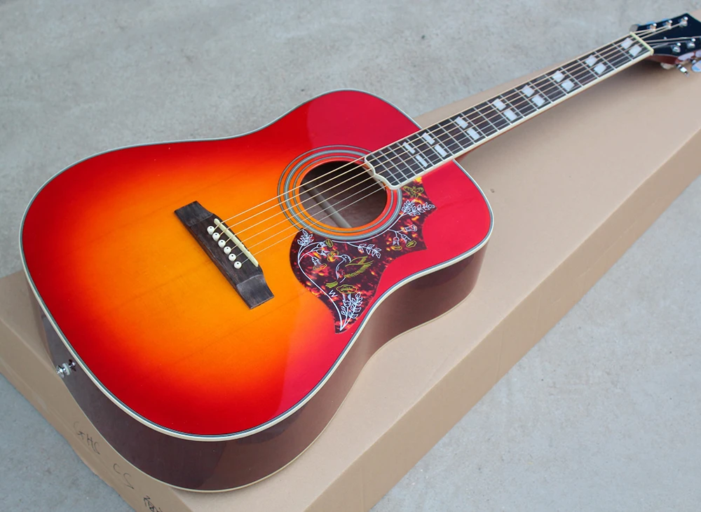Cherry Sunburst 41''Acoustic Guitar with Flower Pickguard,Rosewood Fretboard,Chrome Hardwares