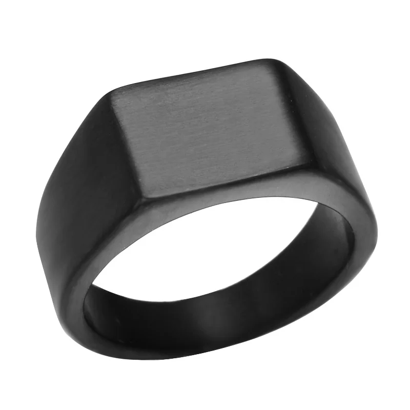 

HIP Simple Titanium Stainless steel Style 3 Colors Geometric Square Rings for Men jewelry US Size 8-12 Black/Silver/Gold