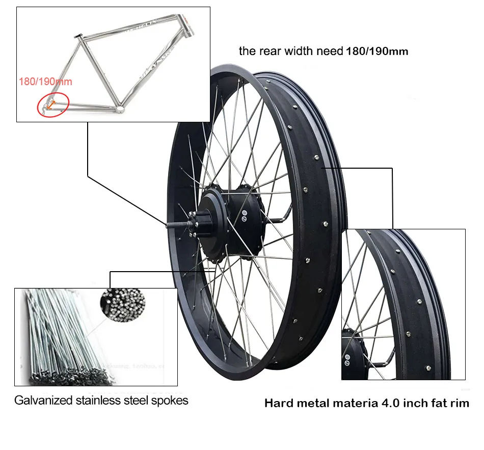 2" 4,0 Fat Tire велосипед электрический велосипед комплект с 48 В 20ah литиевая батарея Fat велосипед задний мотор колеса Электрический полный Ebike комплект